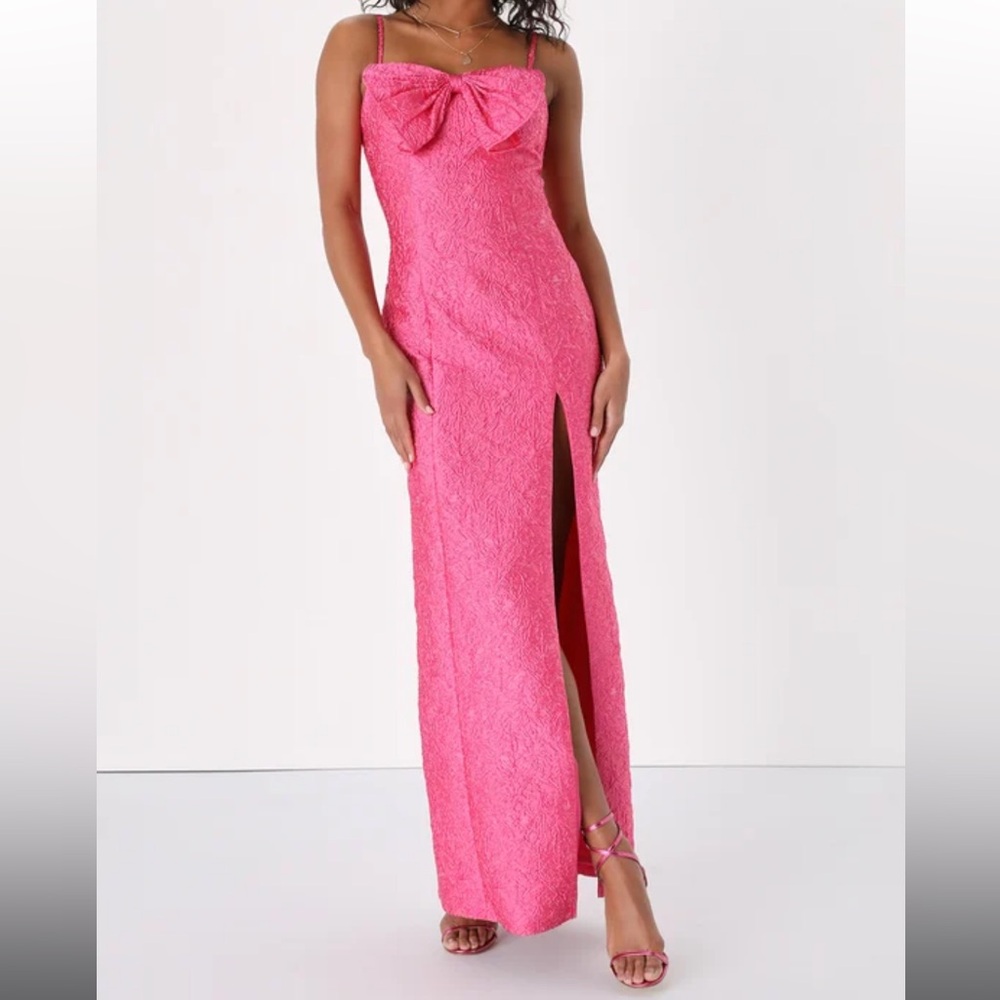 Lulu's Pink Maxi Dress with Bow Detail